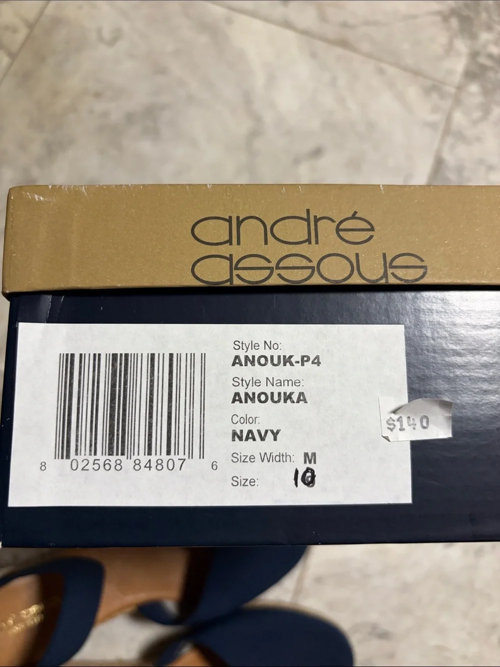 Andre Assous Navy Canvas Espadrille Wedge with Elastic Ankle Strap